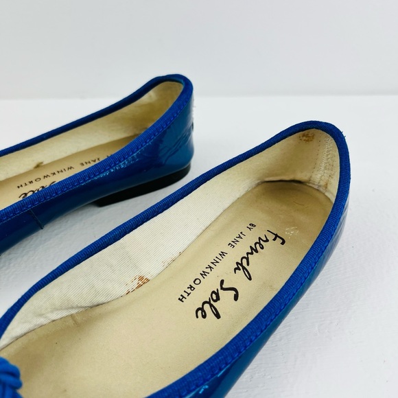 French Sole Blue Patent Leather Classic Bow Tie Ballerina Flat Pumps UK 4 - Picture 5 of 13